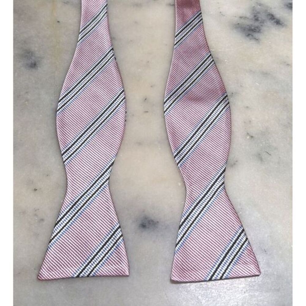 Jos A Bank Executive Collection 100% Silk Pink Blue Striped Self Tie Bow Tie